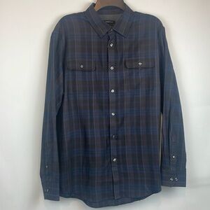 Van Heusen Men's Casual Button Down Shirt - Black and Blue Plaid
